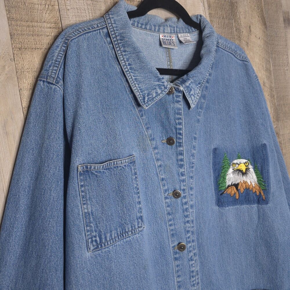 Main Street Blues Denim Chore Coat Vintage Plus Size Jacket 30W Eagle See Flaw